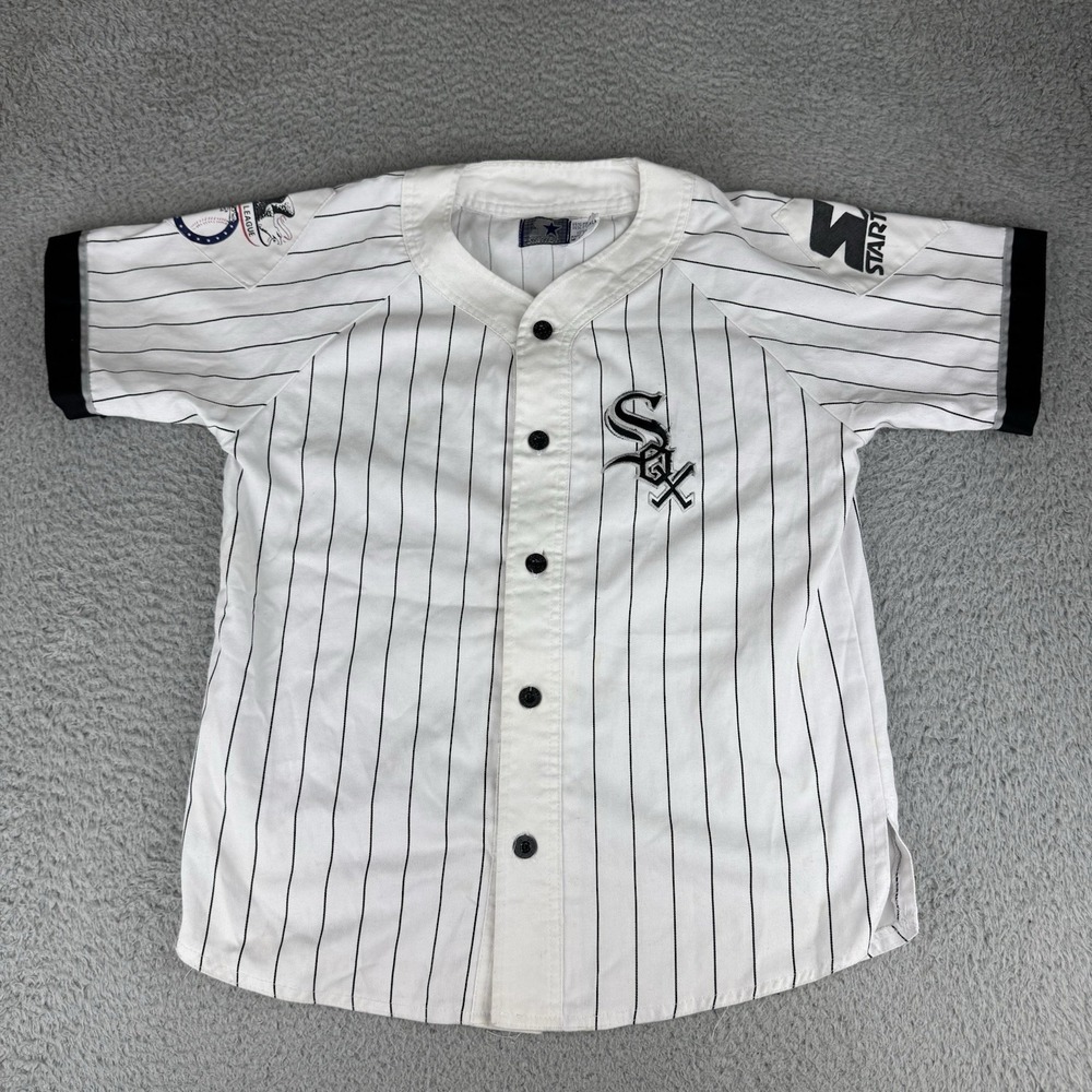 Vintage 90s Chicago Whitesox White Pinstriped Starter Jersey Embroidered Size Lg